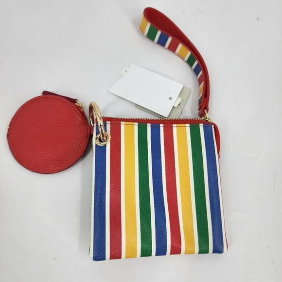 14TH & UNION Daisy Duo Rainbow Stripe Wristlet & Coin Pouch Leather NWT - Picture 4 of 8